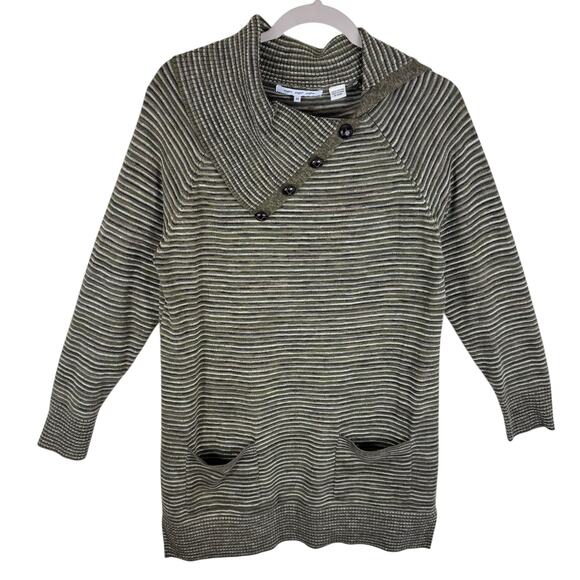 Eight Eight Eight 100% Cotton Green Cream Brown Striped Sweater Tunic Size M - Picture 1 of 6